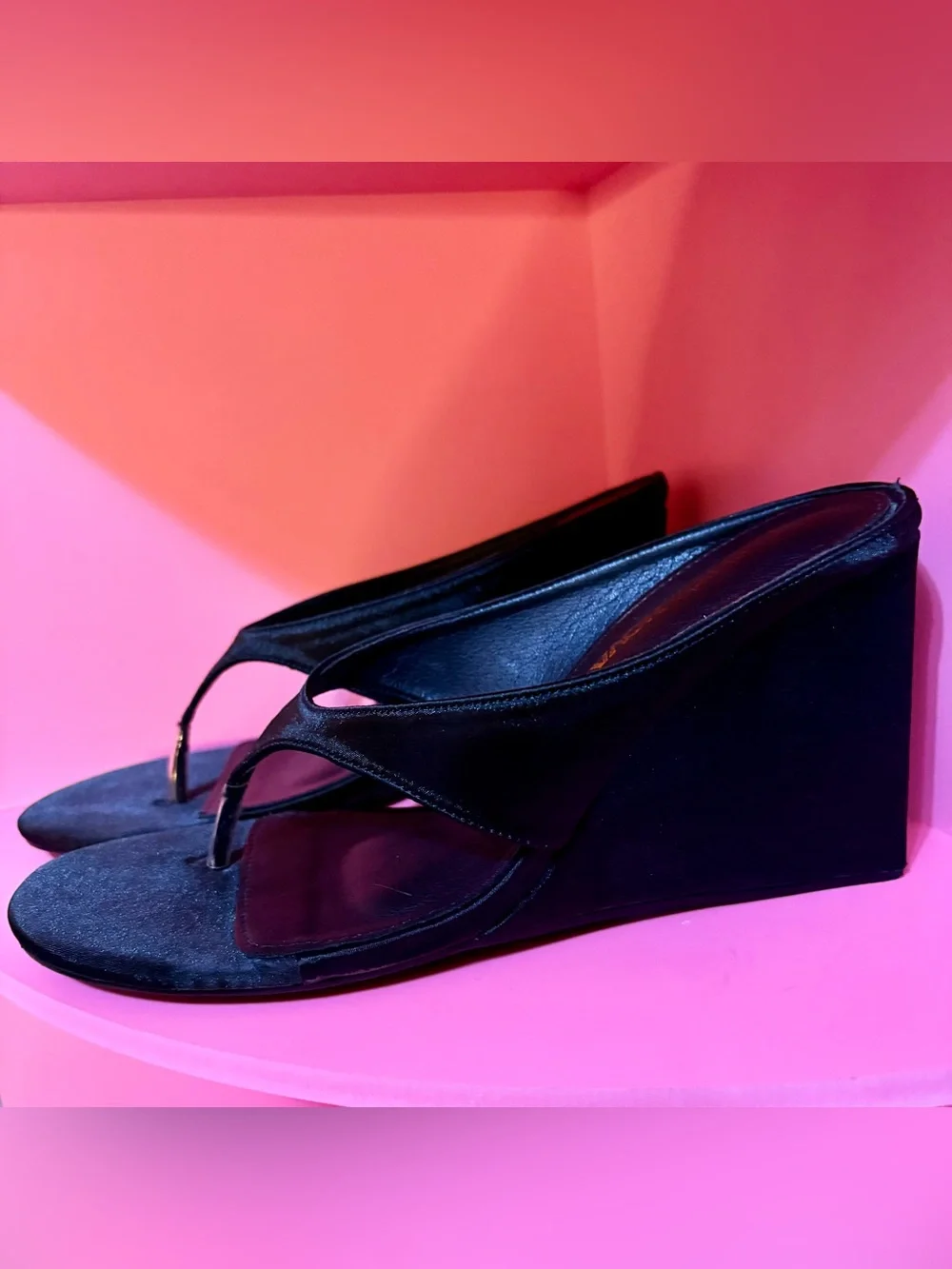 Fashion Nova Black Wedge Thong Sandals